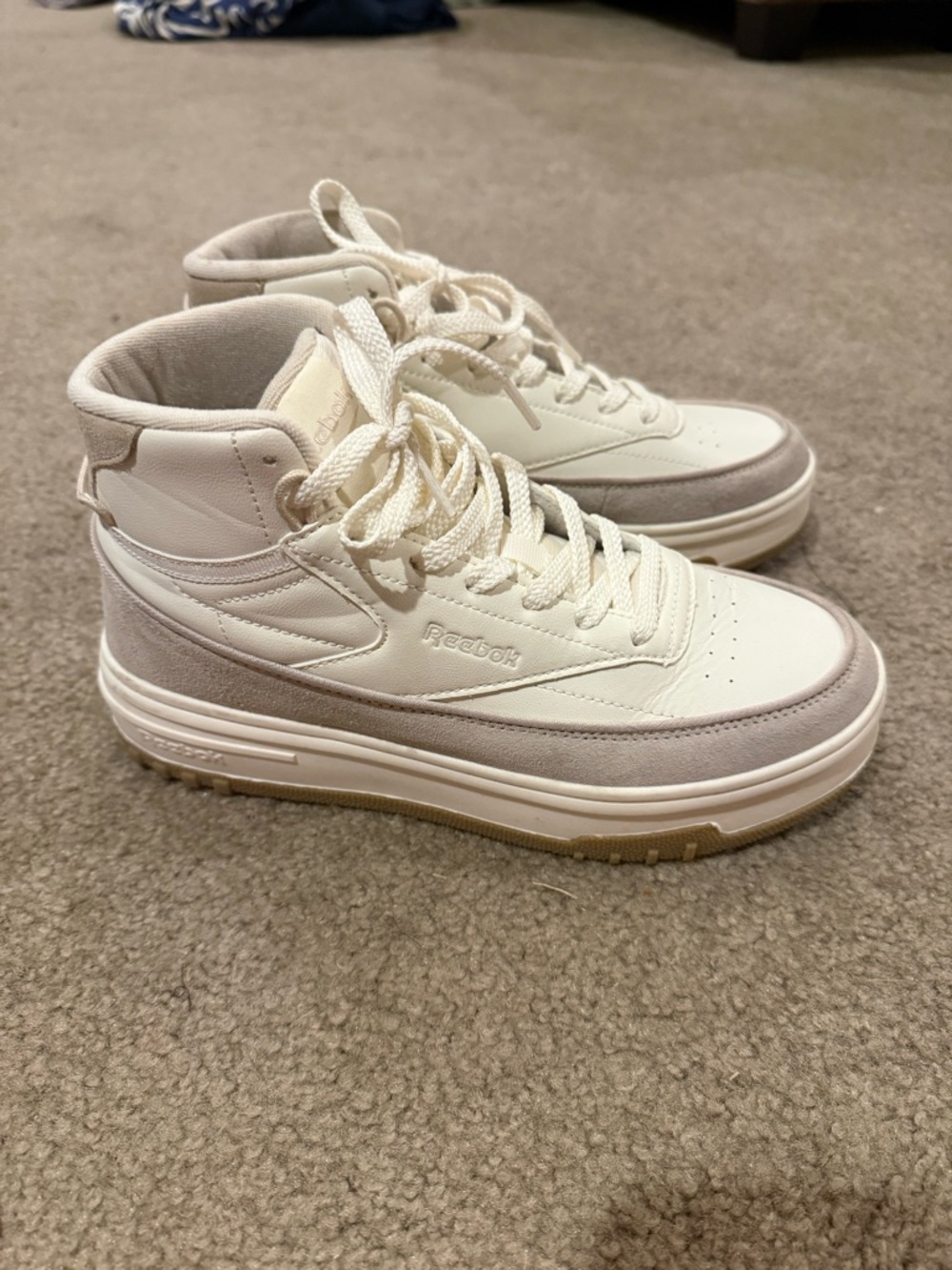 Reebok High-Top Sneakers in White and Light Gray Suede